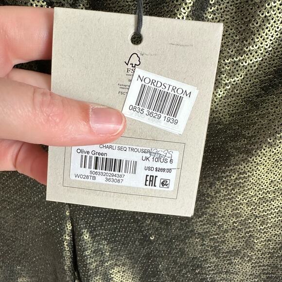 All Saints Charli Sequin Wide Leg Pant Olive Green Size 6 NWT - Picture 12 of 12